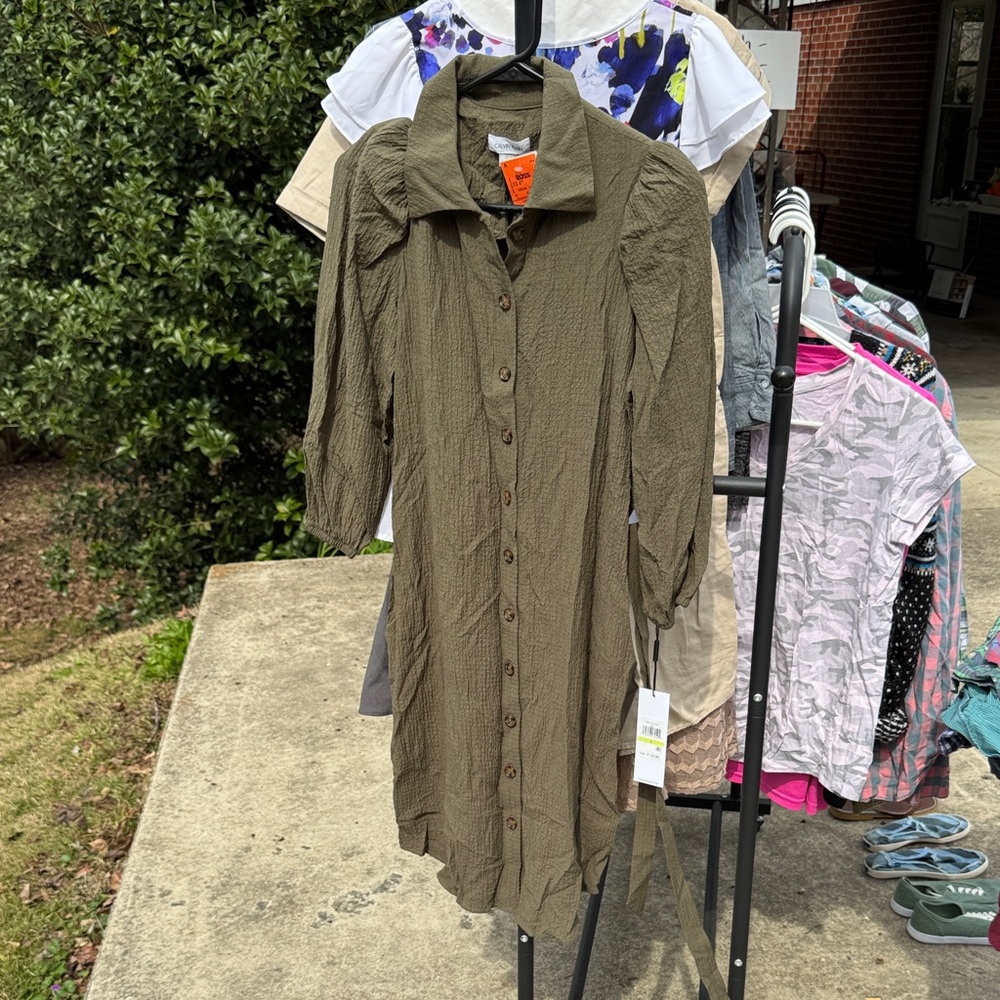Calvin Klein Olive Green Button-Front Shirt Dress